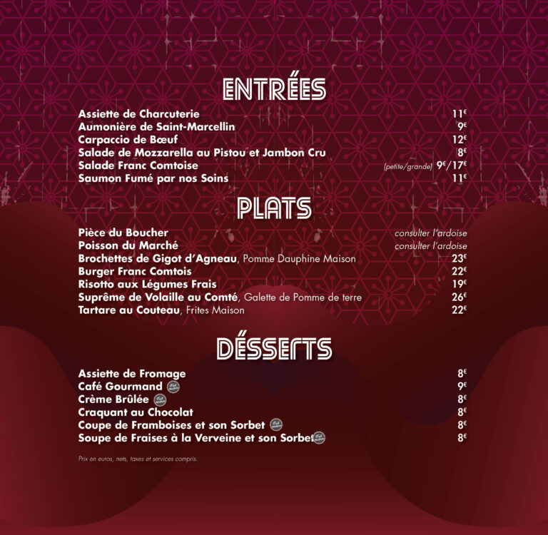Carte des entrées et desserts du Restaurant Le Bouche à Oreille, à Belfort